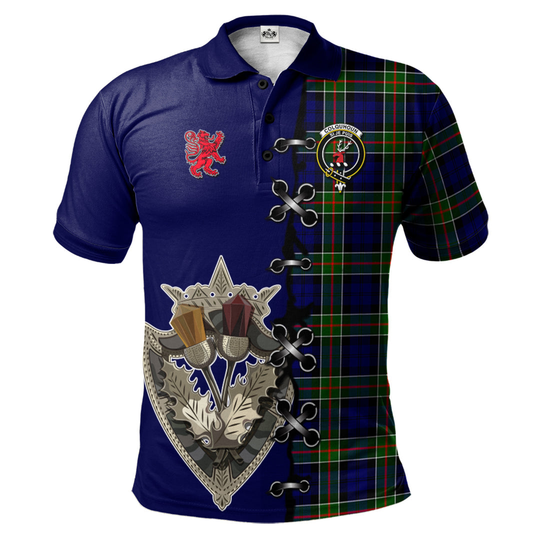 Clan Colquhoun Modern Tartan Polo Shirt - Lion Rampant And Celtic Thistle Style ZW11 Colquhoun Modern Tartan Tartan Polo   