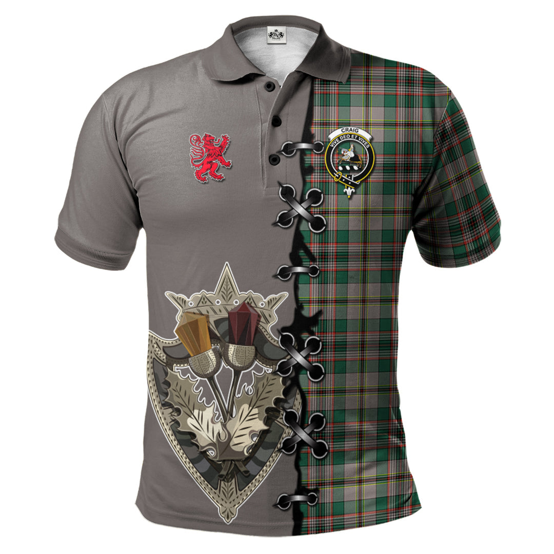 Clan Craig Ancient Tartan Polo Shirt - Lion Rampant And Celtic Thistle Style QO75 Craig Ancient Tartan Tartan Polo   