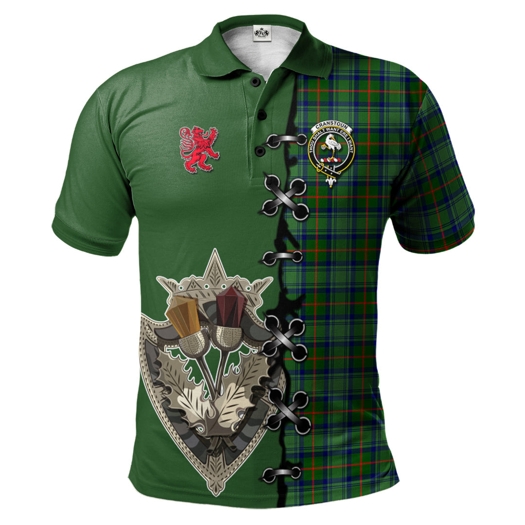 Clan Cranstoun Tartan Polo Shirt - Lion Rampant And Celtic Thistle Style KW75 Cranstoun Tartan Tartan Polo   