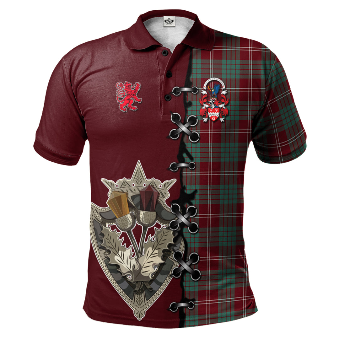 Clan Crawford Modern of NewZealand Tartan Polo Shirt - Lion Rampant And Celtic Thistle Style LX38 Crawford Modern of NewZealand Tartan Tartan Polo   