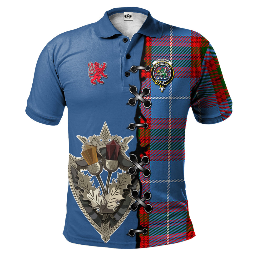 Clan Crichton Tartan Polo Shirt - Lion Rampant And Celtic Thistle Style ON40 Crichton Tartan Tartan Polo   