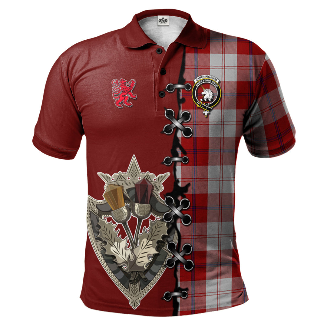 Clan Cunningham Dress Tartan Polo Shirt - Lion Rampant And Celtic Thistle Style QT35 Cunningham Dress Tartan Tartan Polo   