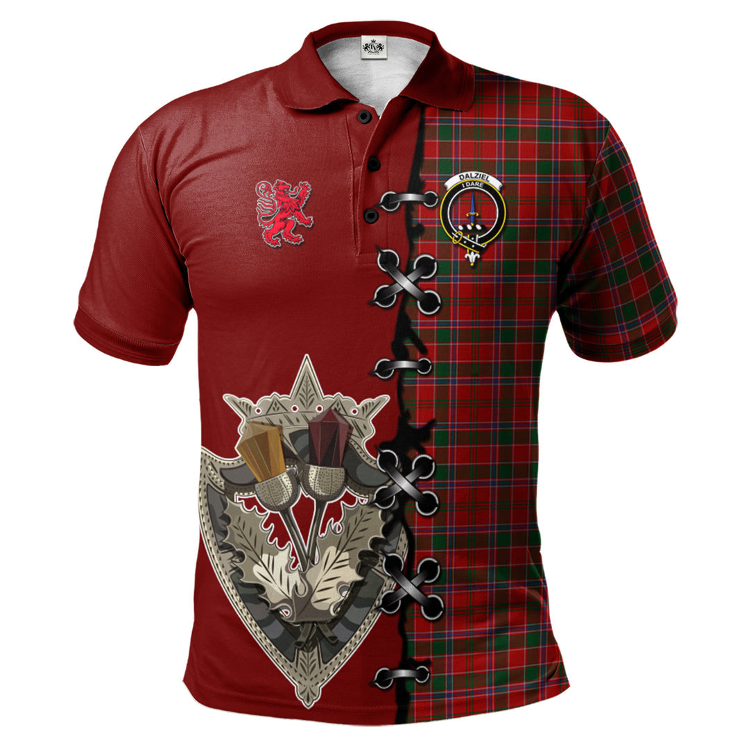 Clan Dalziel Tartan Polo Shirt - Lion Rampant And Celtic Thistle Style AW66 Dalziel Tartan Tartan Polo   