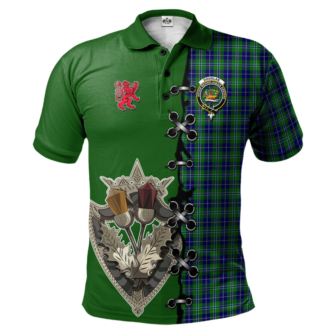 Clan Douglas Tartan Polo Shirt - Lion Rampant And Celtic Thistle Style YB25 Douglas Tartan Tartan Polo   