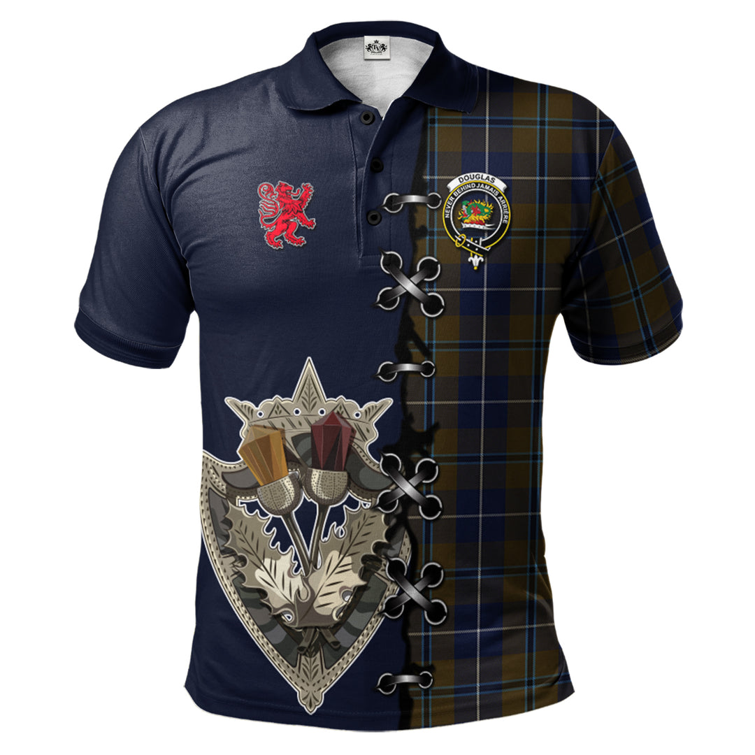 Clan Douglas Brown Tartan Polo Shirt - Lion Rampant And Celtic Thistle Style MQ67 Douglas Brown Tartan Tartan Polo   