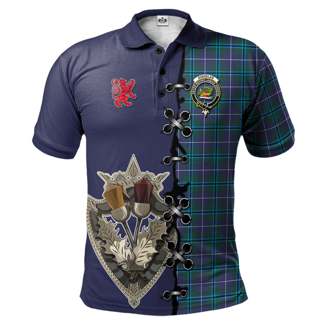 Clan Douglas Modern Tartan Polo Shirt - Lion Rampant And Celtic Thistle Style GO20 Douglas Modern Tartan Tartan Polo   