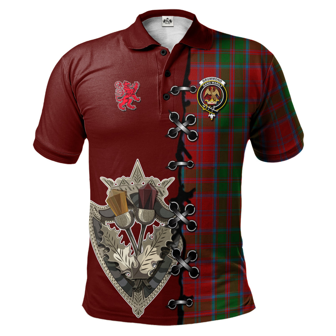 Clan Drummond Tartan Polo Shirt - Lion Rampant And Celtic Thistle Style RM16 Drummond Tartan Tartan Polo   