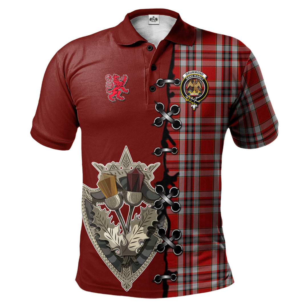 Clan Drummond of Perth Dress Tartan Polo Shirt - Lion Rampant And Celtic Thistle Style YT78 Drummond of Perth Dress Tartan Tartan Polo   