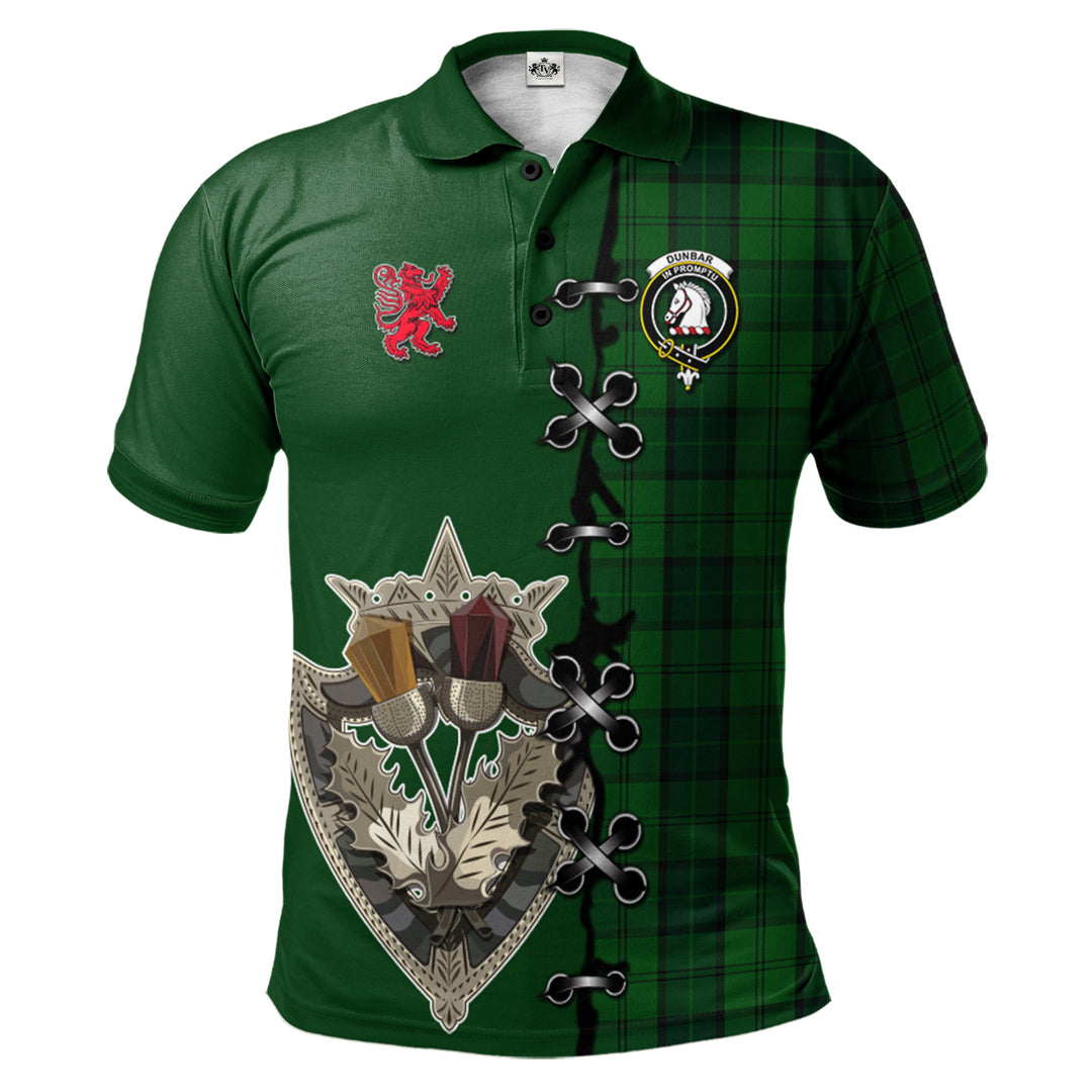 Clan Dunbar Hunting Tartan Polo Shirt - Lion Rampant And Celtic Thistle Style LH52 Dunbar Hunting Tartan Tartan Polo   