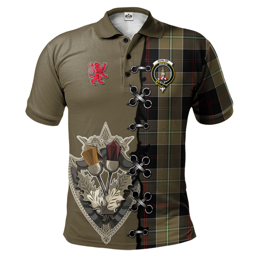 Clan Dunlop Hunting Tartan Polo Shirt - Lion Rampant And Celtic Thistle Style LM24 Dunlop Hunting Tartan Tartan Polo   