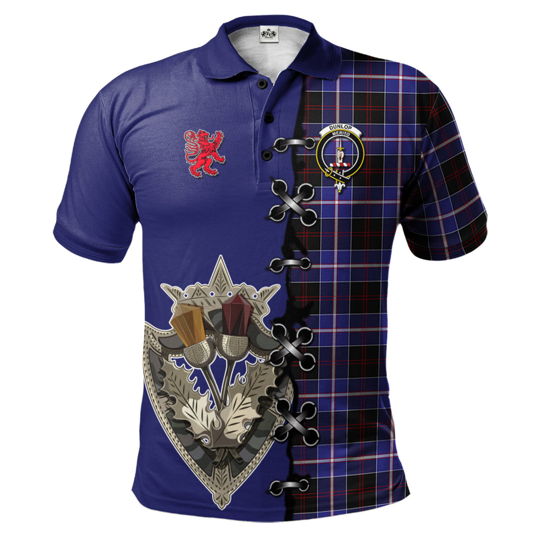 Clan Dunlop Modern Tartan Polo Shirt - Lion Rampant And Celtic Thistle Style JI94 Dunlop Modern Tartan Tartan Polo   