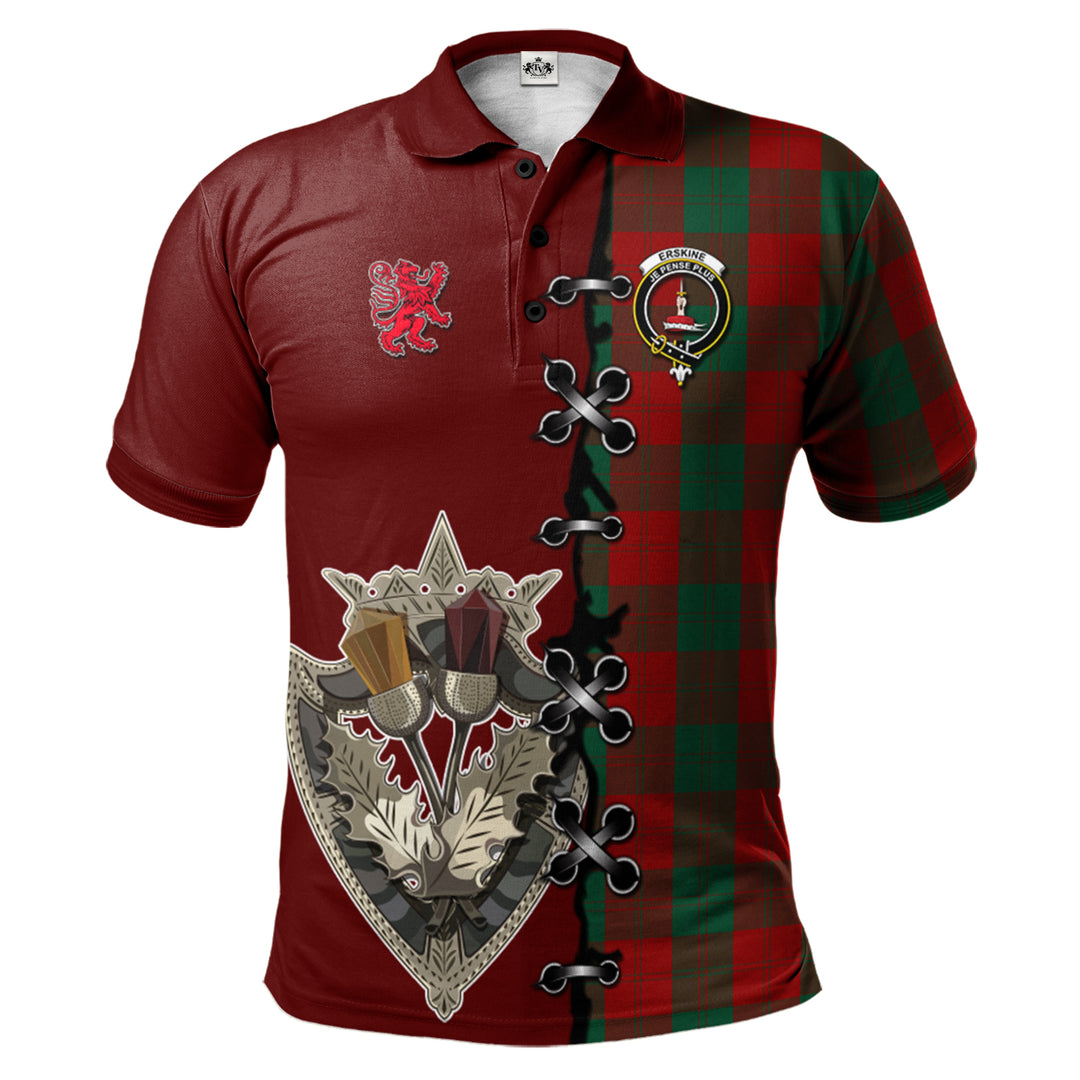 Clan Erskine Tartan Polo Shirt - Lion Rampant And Celtic Thistle Style NQ56 Erskine Tartan Tartan Polo   