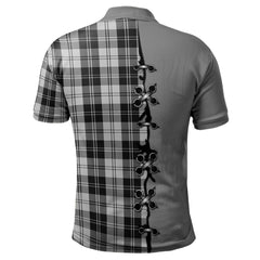 Clan Erskine Black and White Tartan Polo Shirt - Lion Rampant And Celtic Thistle Style WB36 Erskine Black and White Tartan Tartan Polo   