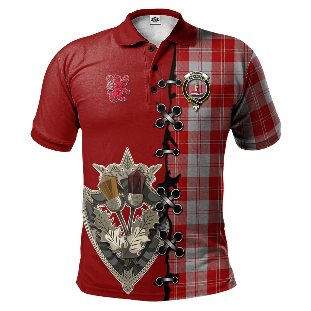 Clan Erskine Red Tartan Polo Shirt - Lion Rampant And Celtic Thistle Style HJ23 Erskine Red Tartan Tartan Polo   