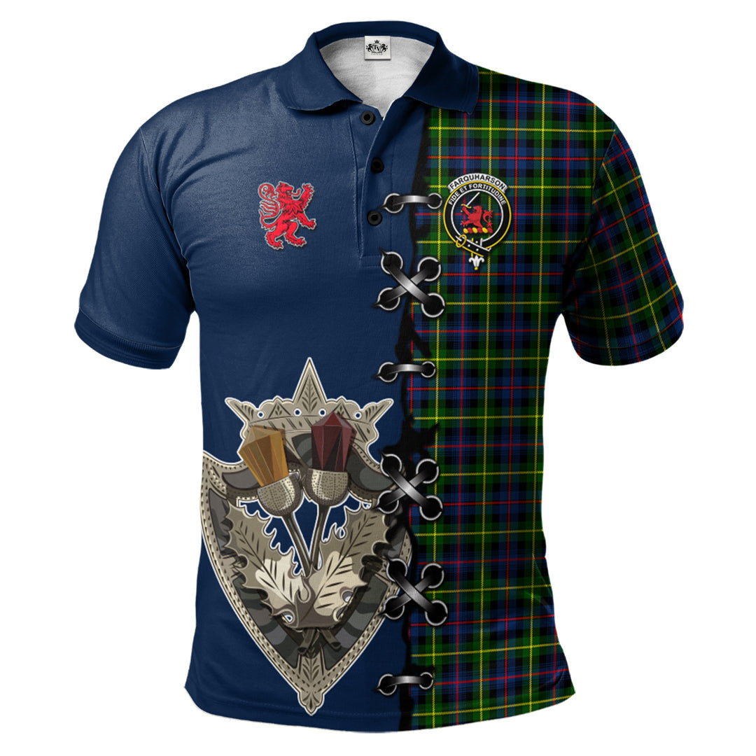 Clan Farquharson Modern Tartan Polo Shirt - Lion Rampant And Celtic Thistle Style ZO84 Farquharson Modern Tartan Tartan Polo   