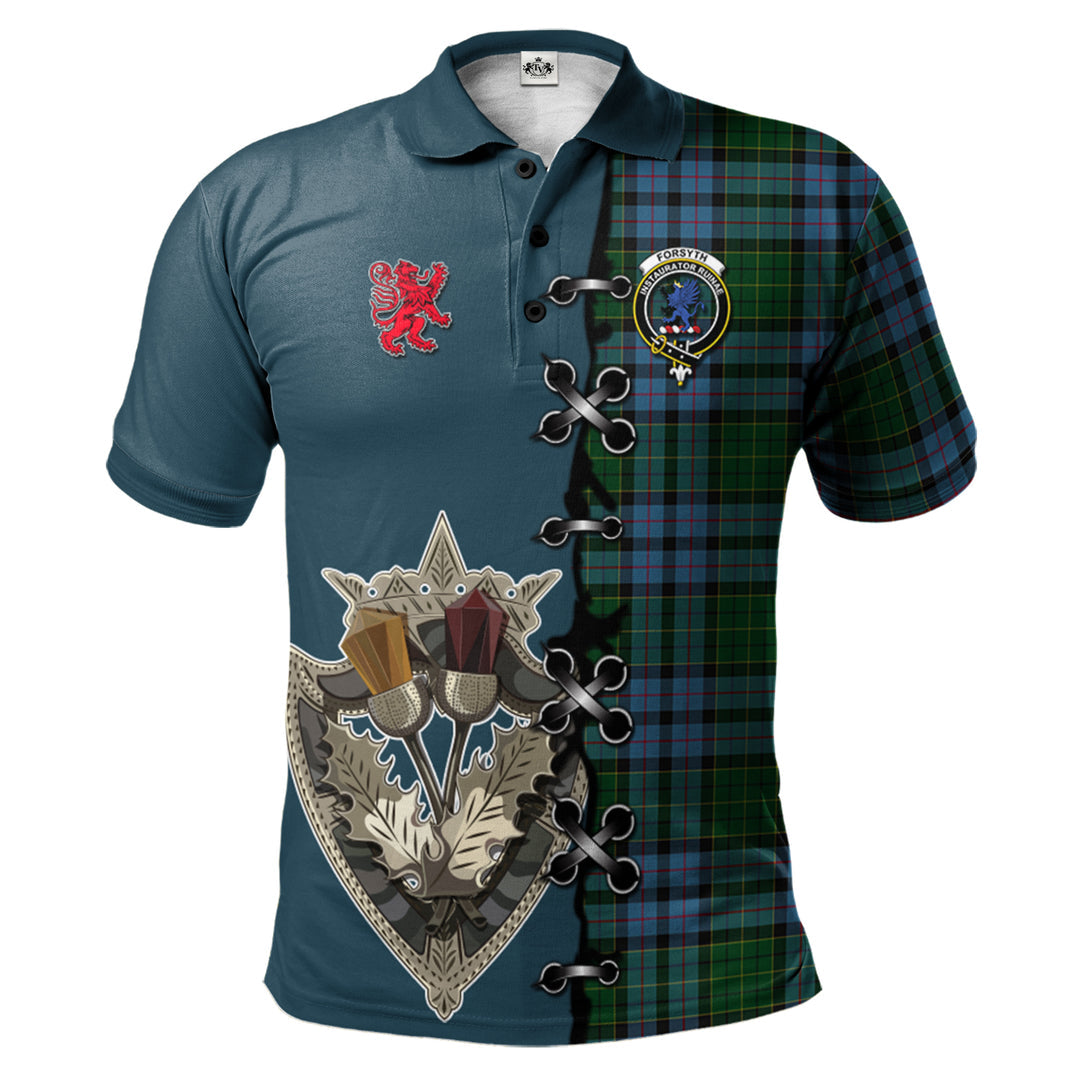 Clan Forsyth Tartan Polo Shirt - Lion Rampant And Celtic Thistle Style FD58 Forsyth Tartan Tartan Polo   