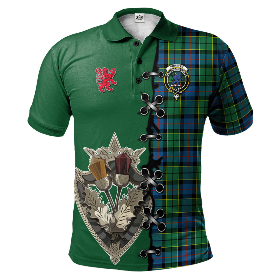 Clan Forsyth Ancient Tartan Polo Shirt - Lion Rampant And Celtic Thistle Style LI18 Forsyth Ancient Tartan Tartan Polo   