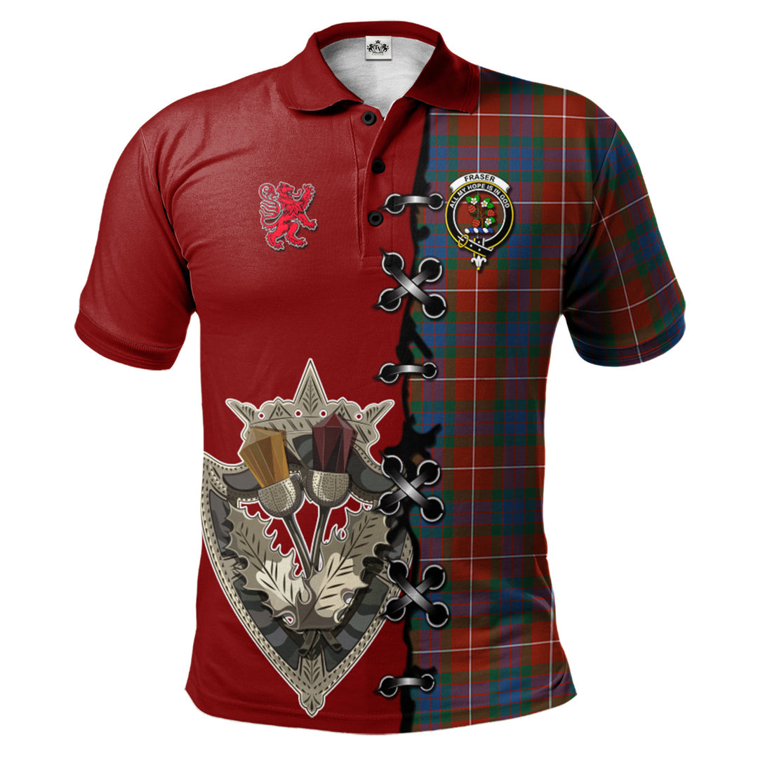 Clan Fraser Ancient Tartan Polo Shirt - Lion Rampant And Celtic Thistle Style KR95 Fraser Ancient Tartan Tartan Polo   