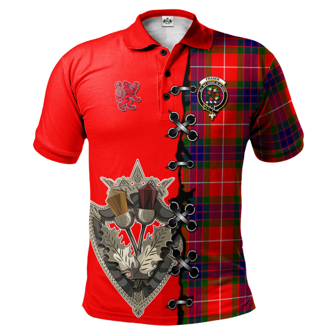 Clan Fraser Modern Tartan Polo Shirt - Lion Rampant And Celtic Thistle Style ZZ35 Fraser Modern Tartan Tartan Polo   