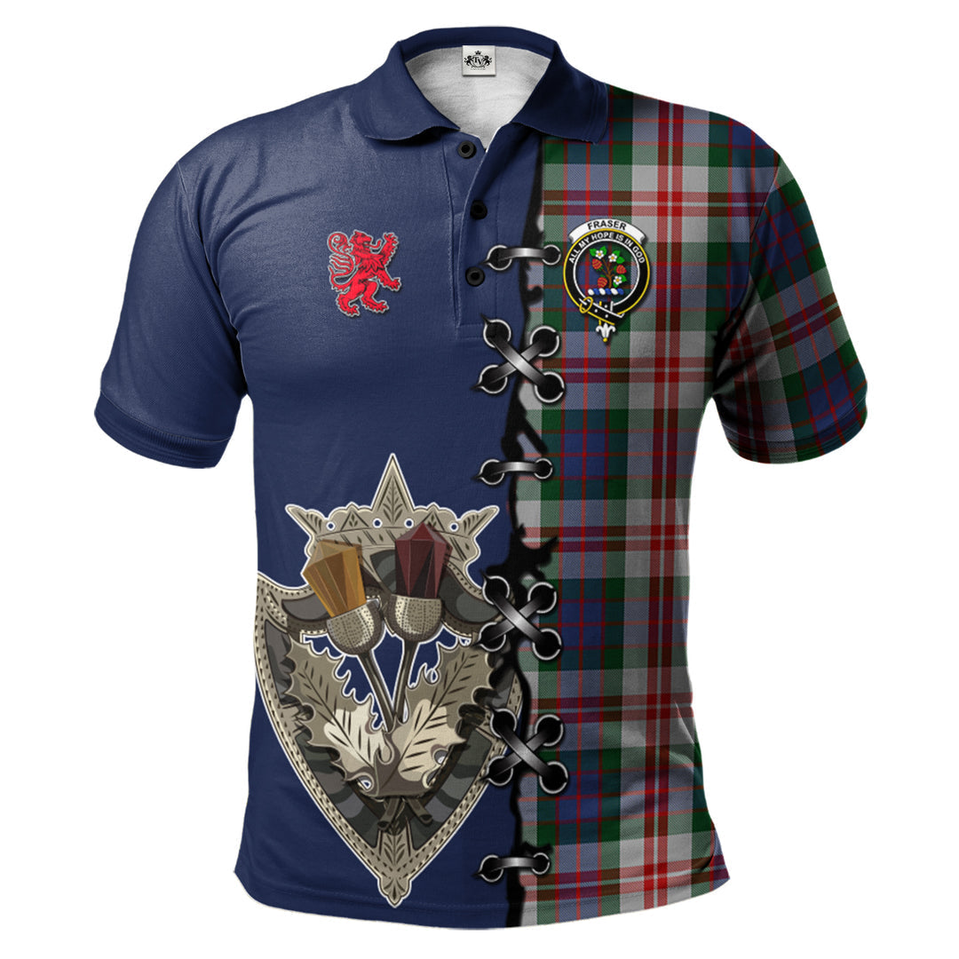 Clan Fraser Red Dress Tartan Polo Shirt - Lion Rampant And Celtic Thistle Style AA32 Fraser Red Dress Tartan Tartan Polo   