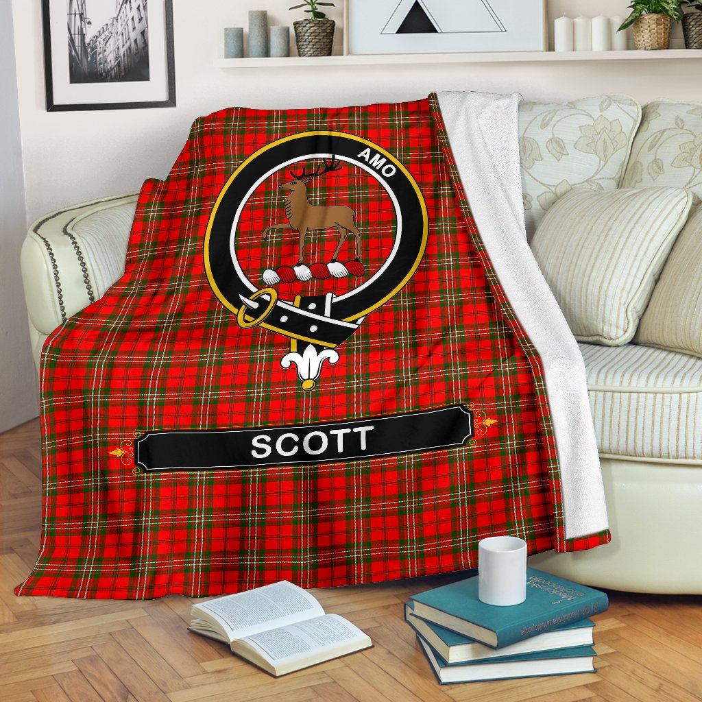 Clan Scott Tartan Crest Blanket 3 Sizes IO25 Clan Scott (Scott Tartan) Tartan Today   