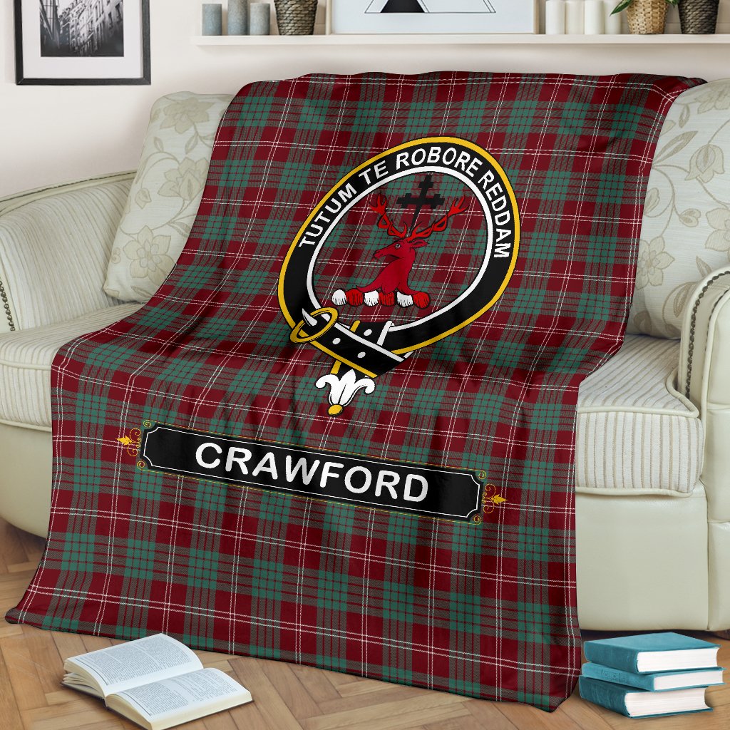 Clan Crawford Tartan Crest Blanket 3 Sizes WV52 Clan Crawford Tartan Today   