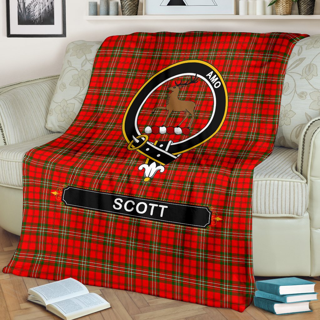 Clan Scott Tartan Crest Blanket 3 Sizes IO25 Clan Scott (Scott Tartan) Tartan Today   