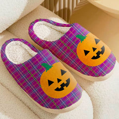 Clan Jackson Tartan Halloween Pumpkin Slippers, Fluffy Spooky Slippers TG67 Jackson Tartan Tartan Halloween   