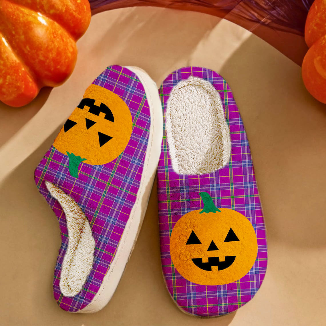 Clan Jackson Tartan Halloween Pumpkin Slippers, Fluffy Spooky Slippers TG67 Jackson Tartan Tartan Halloween   