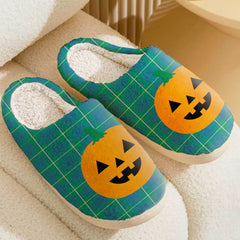 Clan Hamilton Hunting Ancient Tartan Halloween Pumpkin Slippers, Fluffy Spooky Slippers JR12 Hamilton Hunting Ancient Tartan Tartan Halloween   