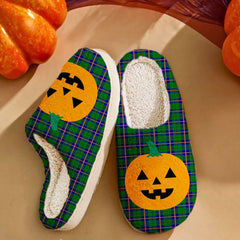 Clan Carmichael Modern Tartan Halloween Pumpkin Slippers, Fluffy Spooky Slippers BH82 Carmichael Modern Tartan Tartan Halloween   