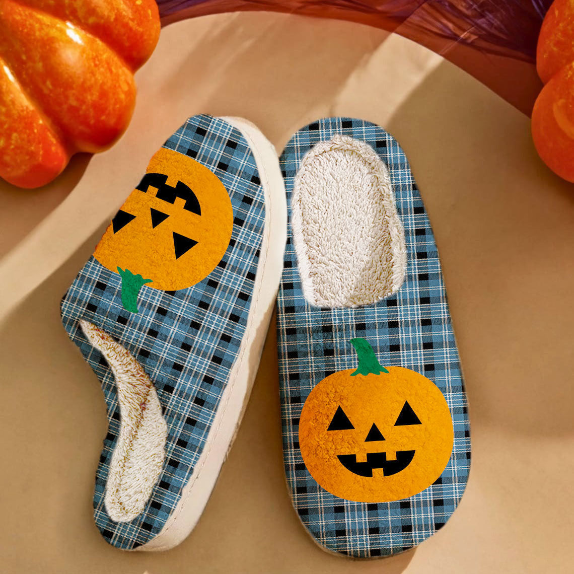 Clan Clark Ancient Tartan Halloween Pumpkin Slippers, Fluffy Spooky Slippers ZJ36 Clark Ancient Tartan Tartan Halloween   