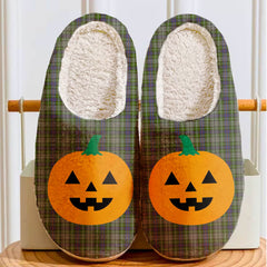 Clan Davidson Tulloch Dress Tartan Halloween Pumpkin Slippers, Fluffy Spooky Slippers FS85 Davidson Tulloch Dress Tartan Tartan Halloween   