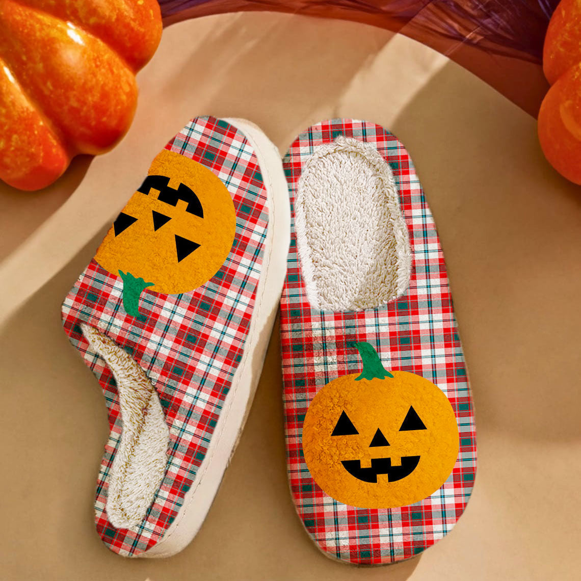 Clan Glasgow District Tartan Halloween Pumpkin Slippers, Fluffy Spooky Slippers QH80 Glasgow District Tartan Tartan Halloween   