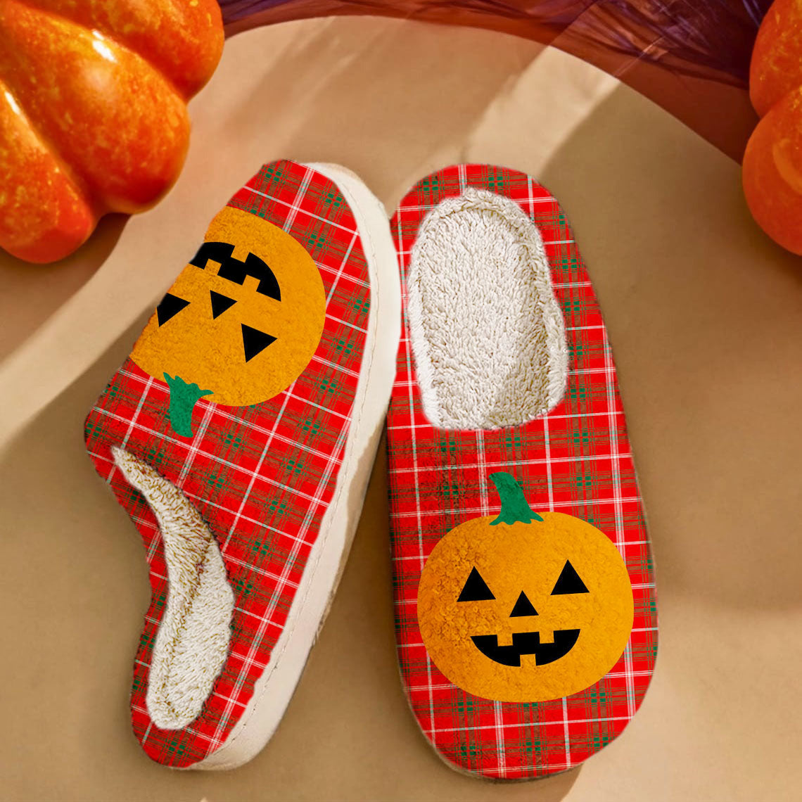 Clan Duke of Rothesay Modern Tartan Halloween Pumpkin Slippers, Fluffy Spooky Slippers MQ88 Duke of Rothesay Modern Tartan Tartan Halloween   