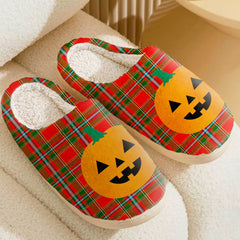 Clan Drummond of Perth Tartan Halloween Pumpkin Slippers, Fluffy Spooky Slippers GR98 Drummond of Perth Tartan Tartan Halloween   