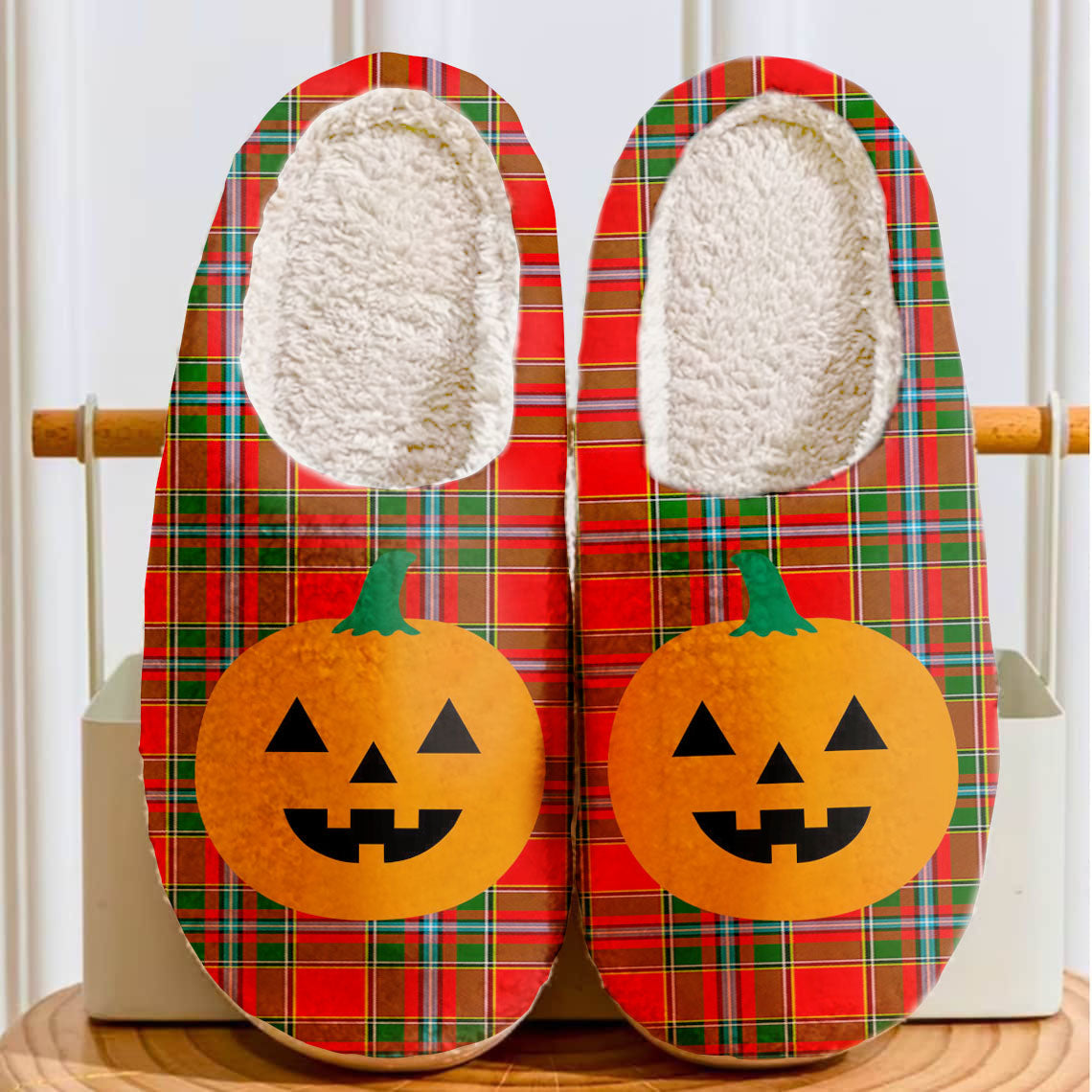 Clan Drummond of Perth Tartan Halloween Pumpkin Slippers, Fluffy Spooky Slippers GR98 Drummond of Perth Tartan Tartan Halloween   