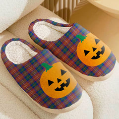 Clan Chisholm Hunting Modern Tartan Halloween Pumpkin Slippers, Fluffy Spooky Slippers UO69 Chisholm Hunting Modern Tartan Tartan Halloween   