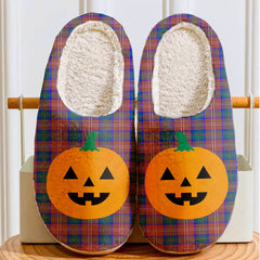 Clan Chisholm Hunting Modern Tartan Halloween Pumpkin Slippers, Fluffy Spooky Slippers UO69 Chisholm Hunting Modern Tartan Tartan Halloween   