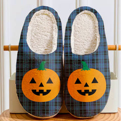 Clan Clark 2 Tartan Halloween Pumpkin Slippers, Fluffy Spooky Slippers TU34 Clark 2 Tartan Tartan Halloween   