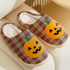 Clan Cunningham Burgundy Dancers Tartan Halloween Pumpkin Slippers, Fluffy Spooky Slippers GH75 Cunningham Burgundy Dancers Tartan Tartan Halloween   