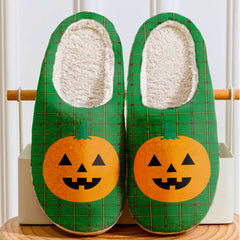 Clan Don (Tribe-of-Mar) Tartan Halloween Pumpkin Slippers, Fluffy Spooky Slippers YR64 Don (Tribe-of-Mar) Tartan Tartan Halloween   