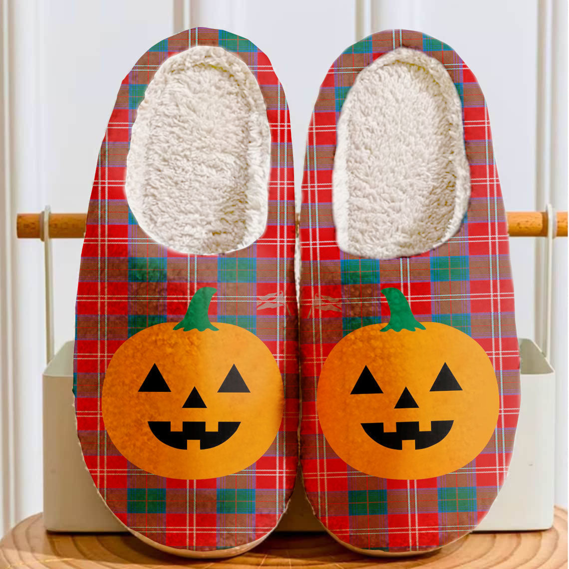 Clan Chisholm Ancient Tartan Halloween Pumpkin Slippers, Fluffy Spooky Slippers AC58 Chisholm Ancient Tartan Tartan Halloween   