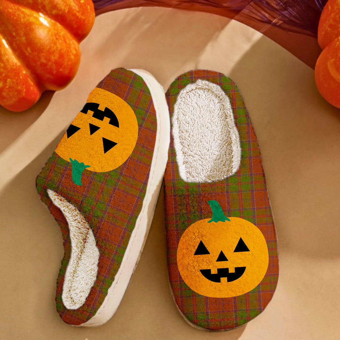 Clan Drummond Tartan Halloween Pumpkin Slippers, Fluffy Spooky Slippers UL71 Drummond Tartan Tartan Halloween   