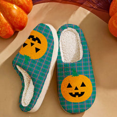 Clan Carmichael Ancient Tartan Halloween Pumpkin Slippers, Fluffy Spooky Slippers SM69 Carmichael Ancient Tartan Tartan Halloween   