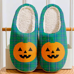 Clan Irvine Ancient Tartan Halloween Pumpkin Slippers, Fluffy Spooky Slippers PO40 Irvine Ancient Tartan Tartan Halloween   