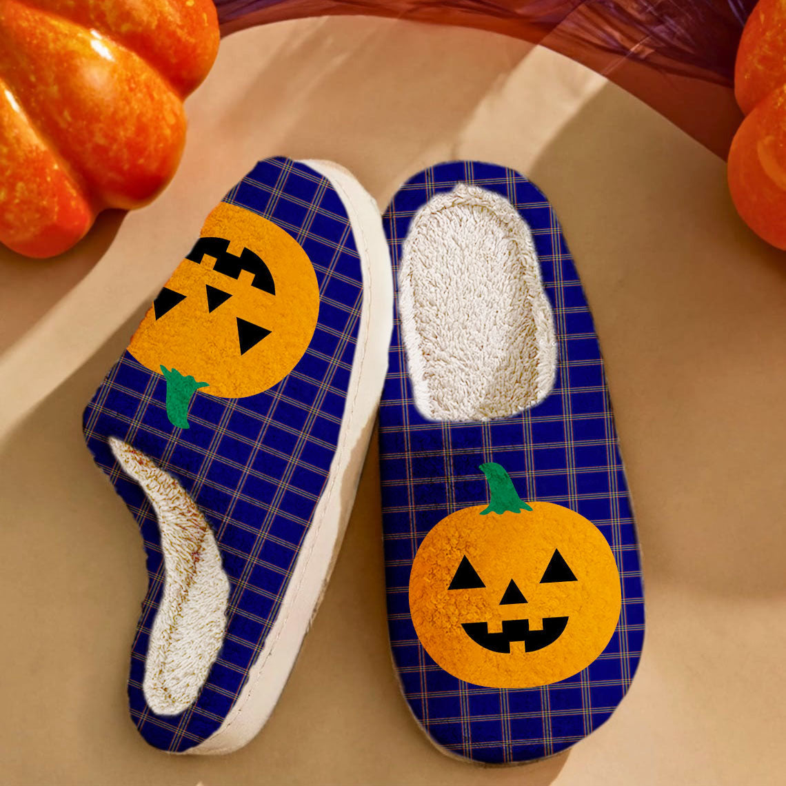 Clan Crichton Tartan Halloween Pumpkin Slippers, Fluffy Spooky Slippers AF27 Crichton Tartan Tartan Halloween   