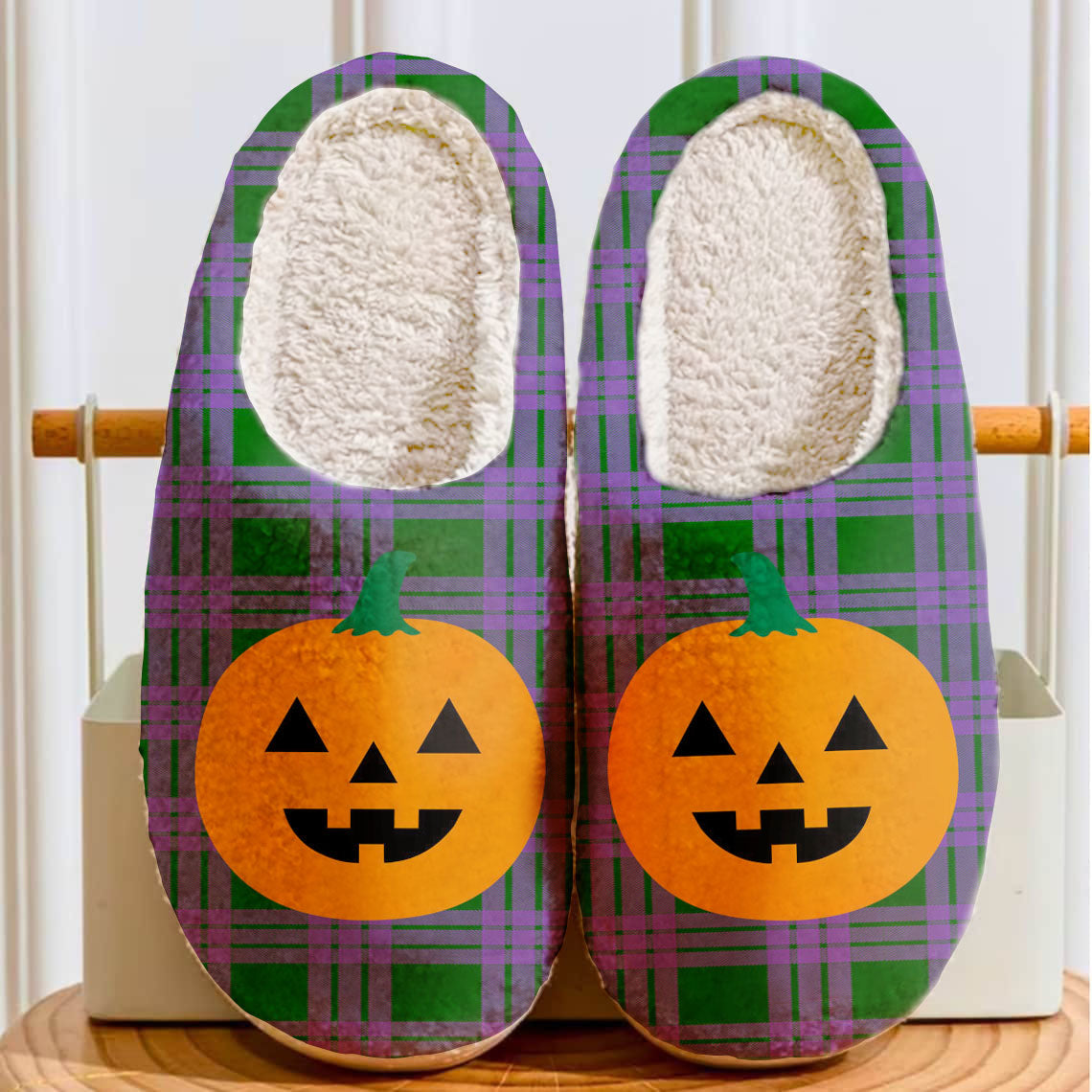 Clan Elphinstone Tartan Halloween Pumpkin Slippers, Fluffy Spooky Slippers RI43 Elphinstone Tartan Tartan Halloween   