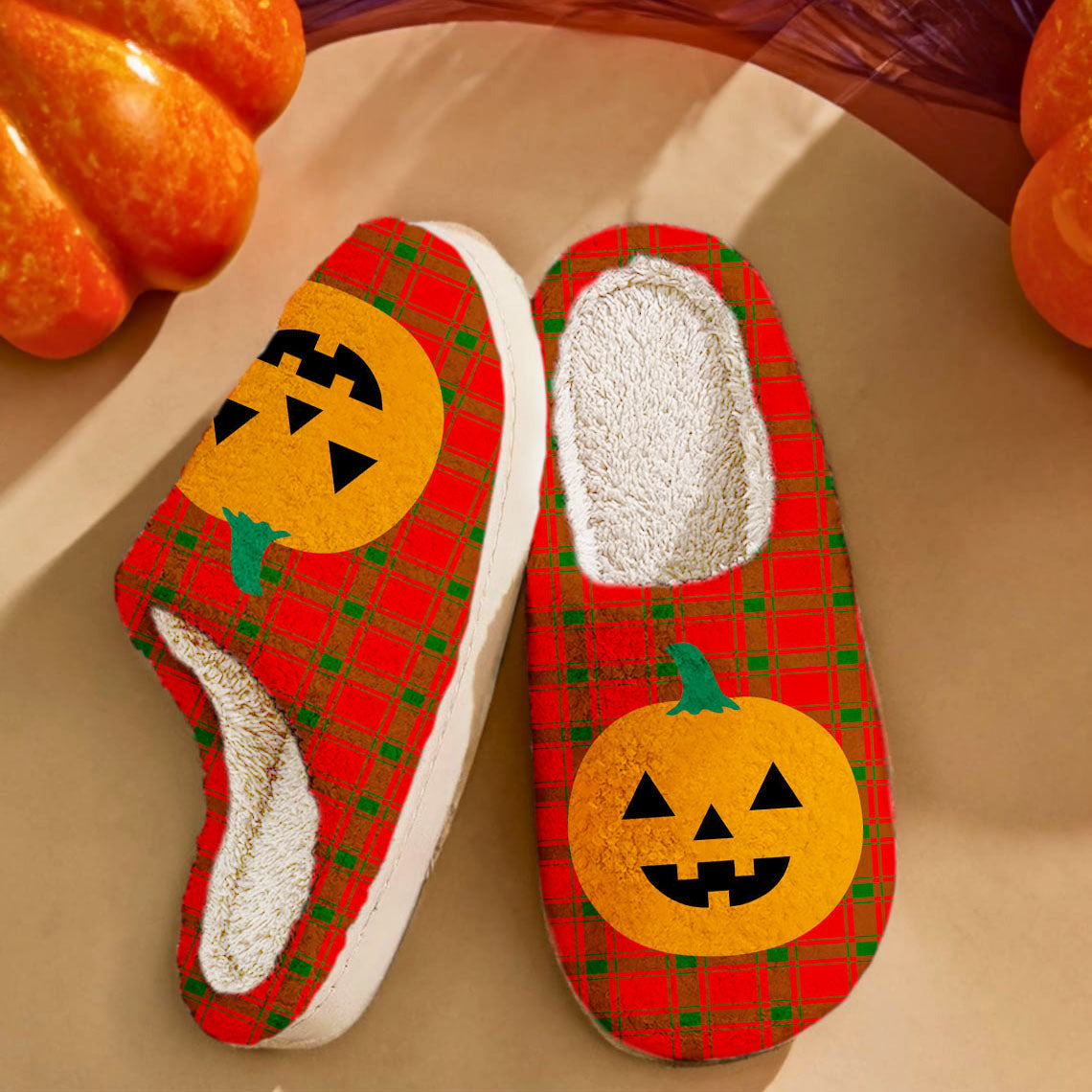 Clan MacDonald of Sleat Tartan Halloween Pumpkin Slippers, Fluffy Spooky Slippers UV24 MacDonald of Sleat Tartan Tartan Halloween   