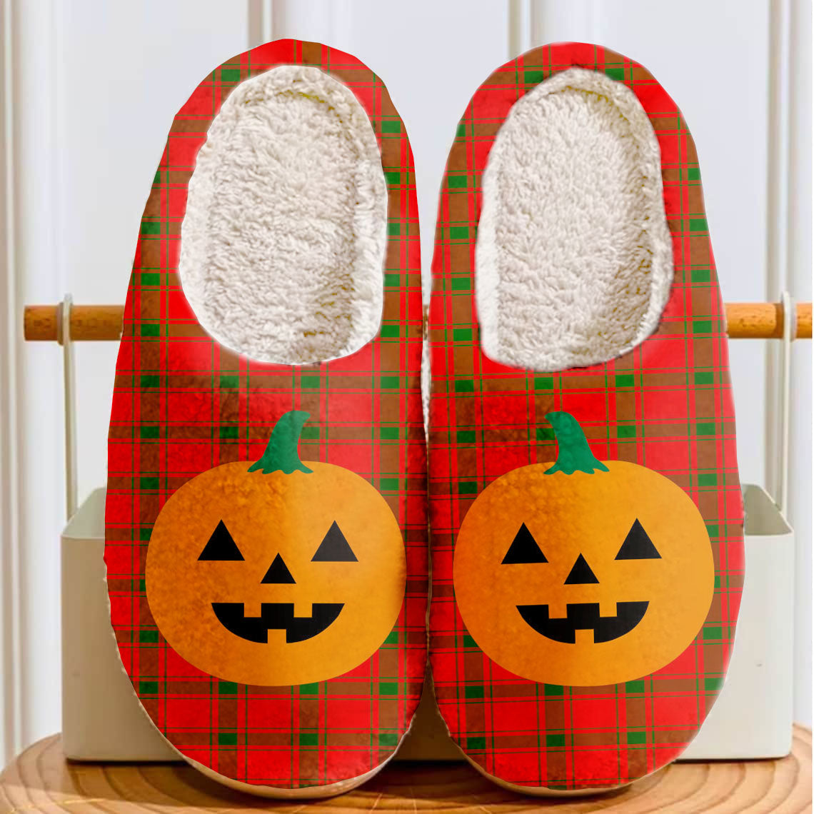 Clan MacDonald of Sleat Tartan Halloween Pumpkin Slippers, Fluffy Spooky Slippers UV24 MacDonald of Sleat Tartan Tartan Halloween   